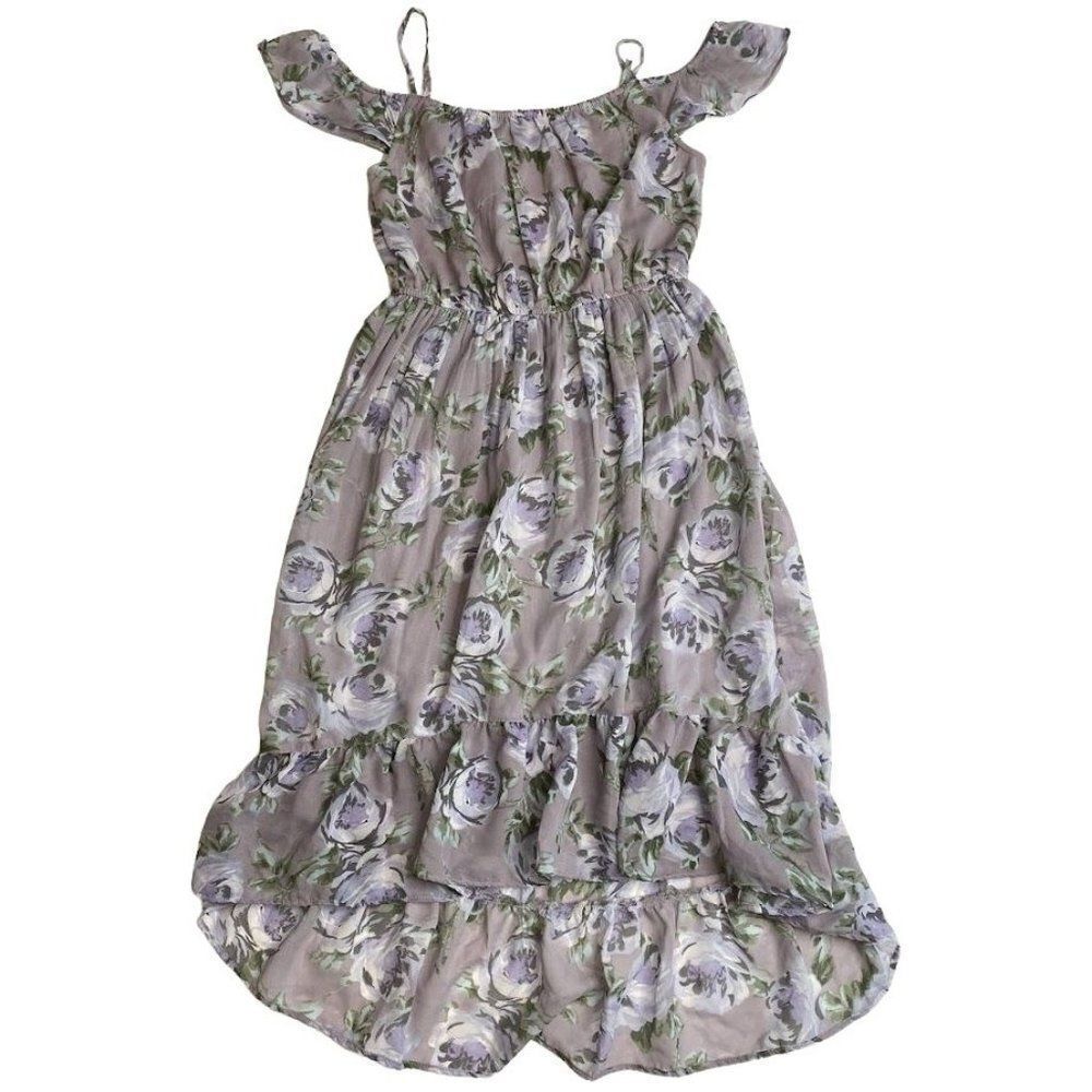 Childrens Place Girls Purple Floral Cold Shoulder Chiffon‎ High Low Dress XXL 16